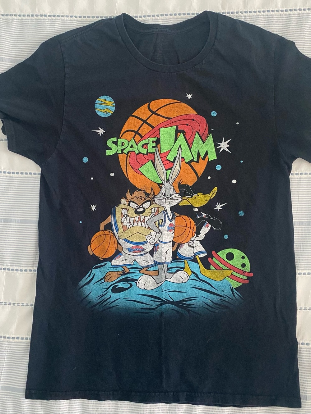 Space Jam Black Graphic Tee with Bugs Bunny & Taz